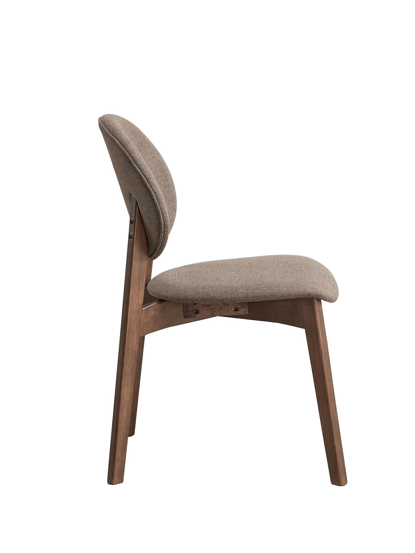 Modern upholstered dining chair with curved back and natural wood frame