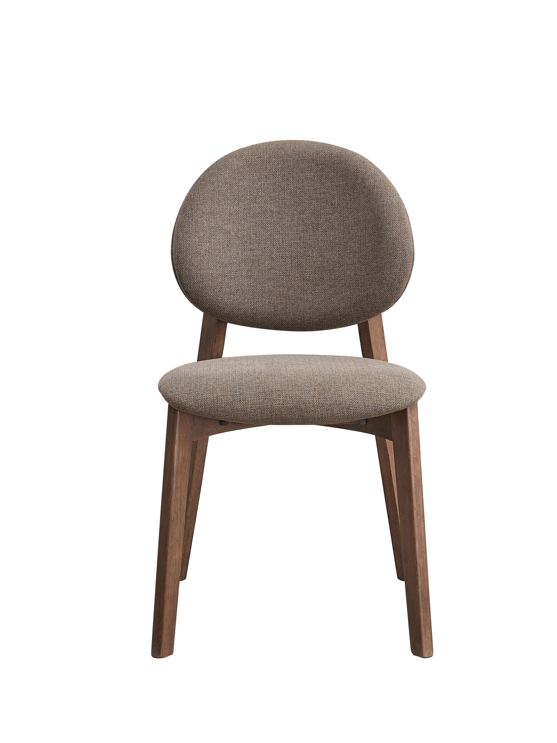 Modern upholstered dining chair with textured brown fabric and solid wood legs