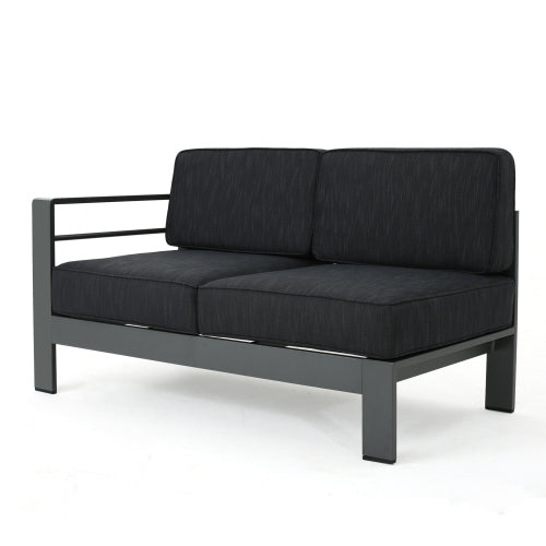 Charcoal outdoor loveseat with aluminum frame and plush cushions for patio use