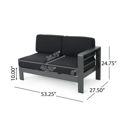 Dark grey outdoor sectional sofa with modern aluminum frame and cushions