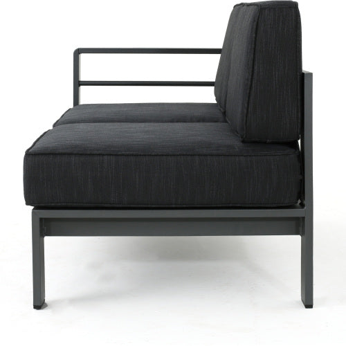 Charcoal outdoor sofa with modern aluminum frame and textured cushions