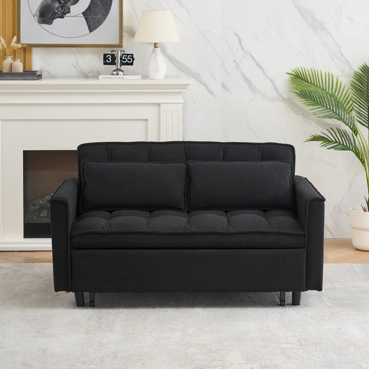 Black corduroy loveseat sofa with tufted seat and matching pillows modern home accent