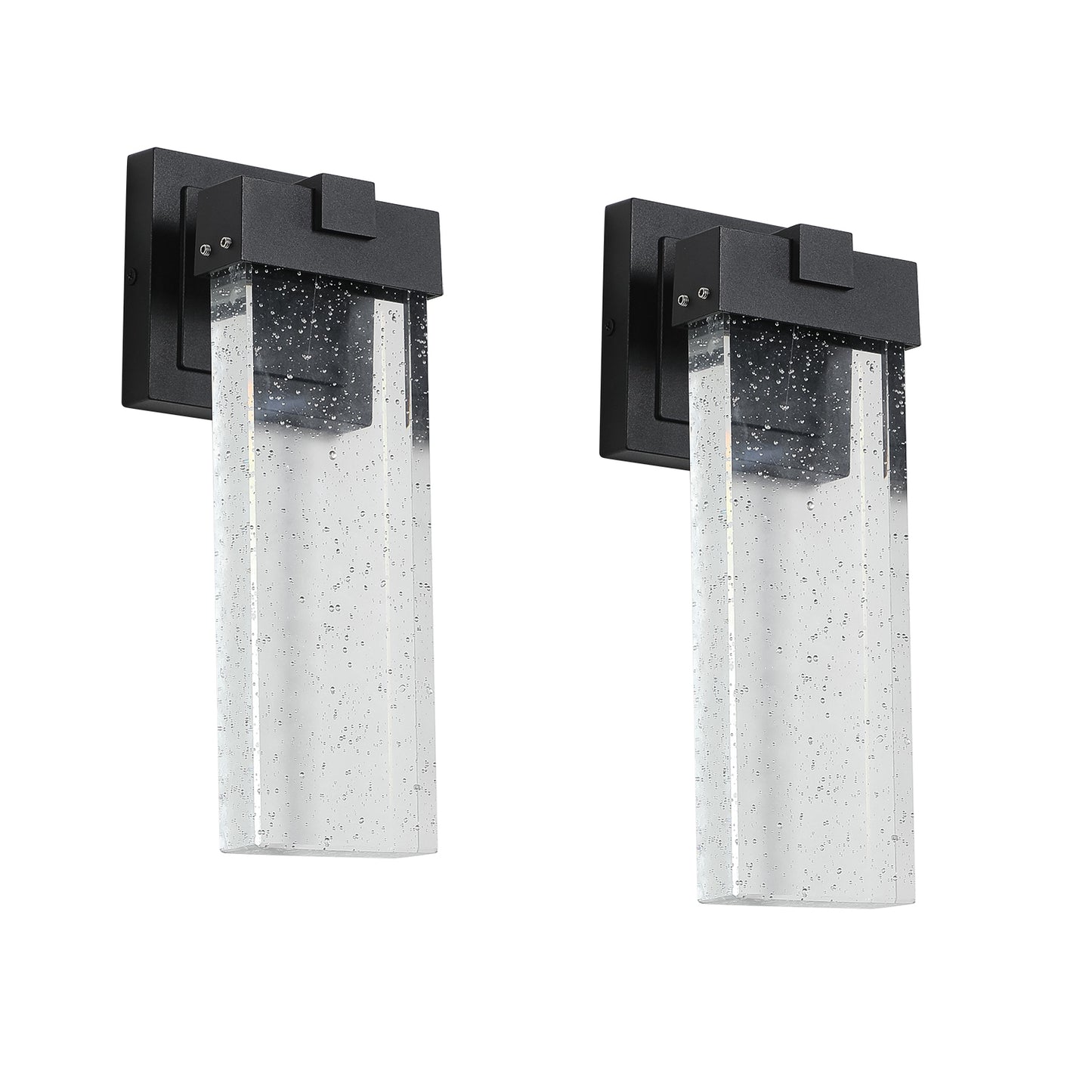 Two black modern outdoor wall lights with clear bubble glass cylinders Primary keyword outdoor wall lights