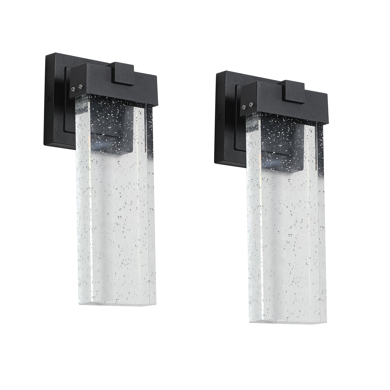 Two black modern outdoor wall lights with clear bubble glass cylinders Primary keyword outdoor wall lights