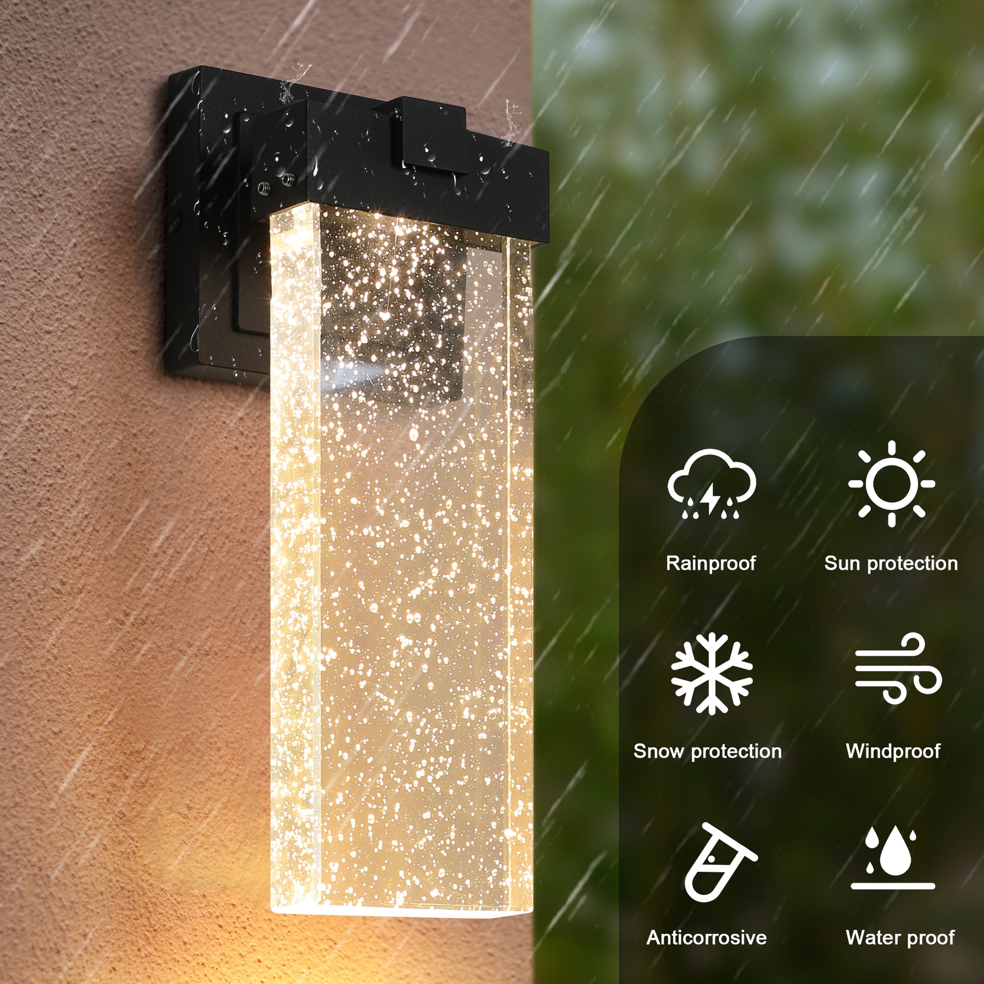 Modern black outdoor wall light with clear glass diffuser IP waterproof rating