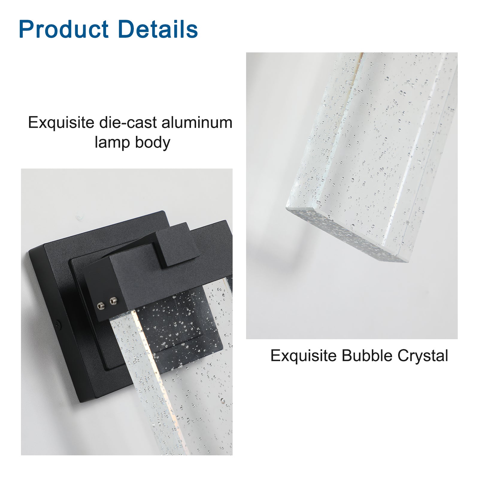 Black diecast aluminum modern wall sconce with bubble crystal accent