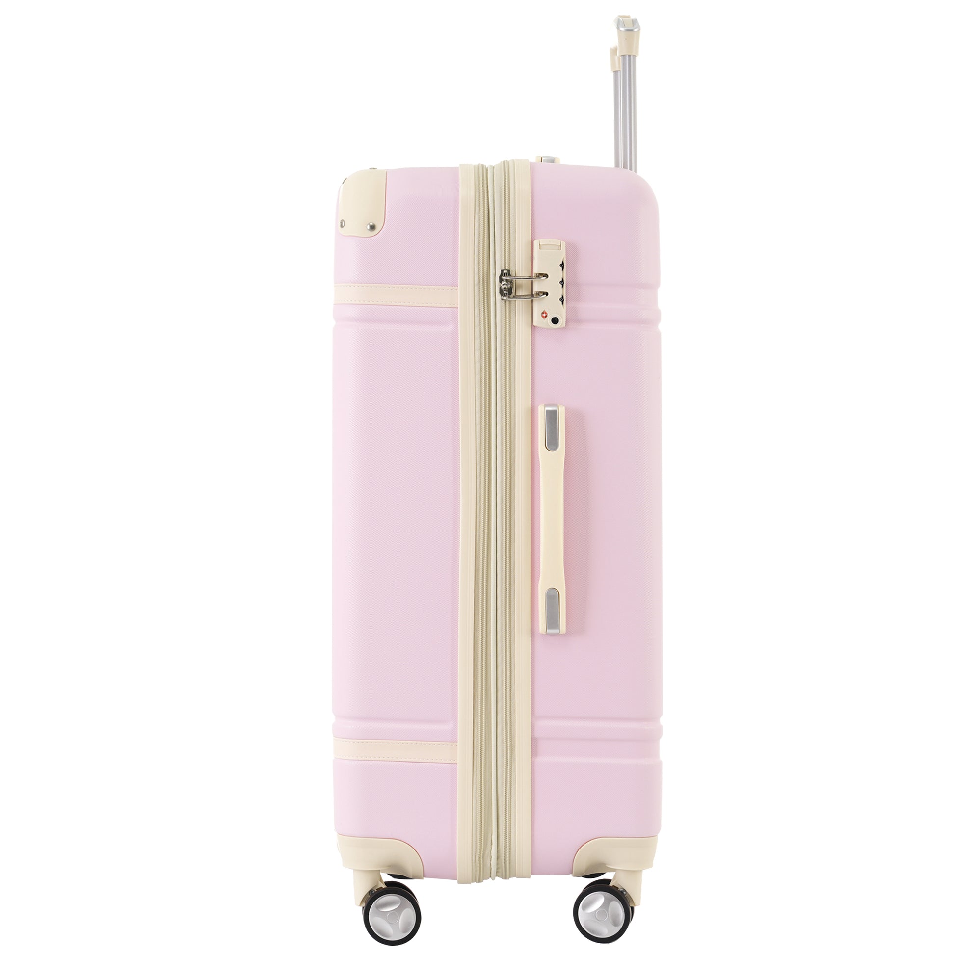 Pale pink hard shell suitcase with cream trim and TSA lock