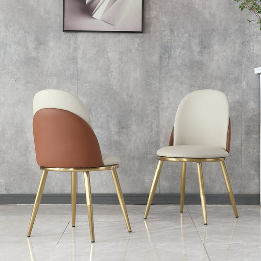 Modern dining chair with cream and brown upholstery gold metal legs