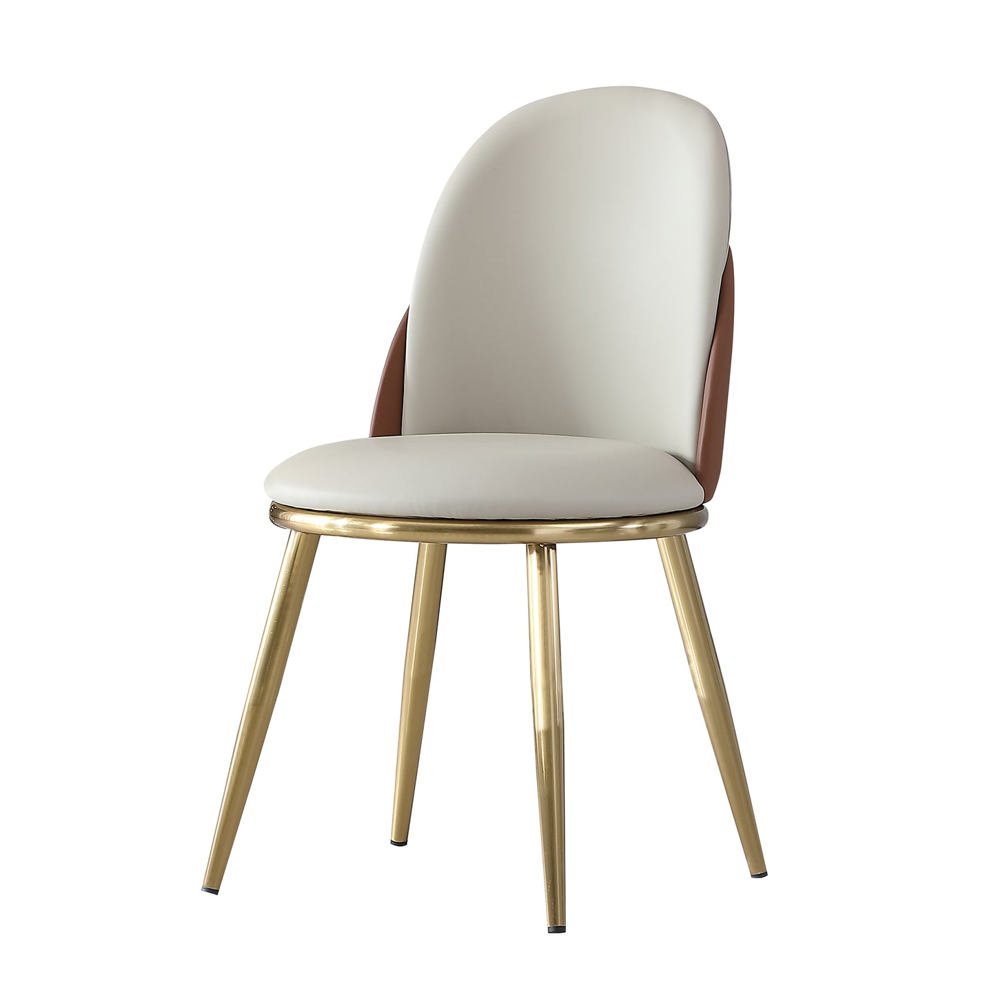 Modern dining chair with cream upholstered seat and backrest on gold legs
