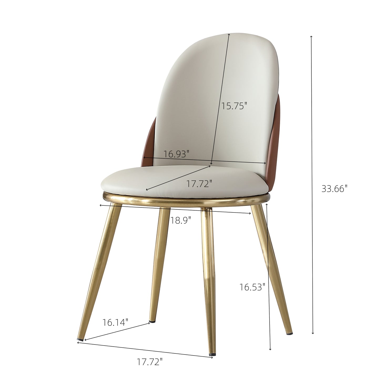 Cream upholstered dining chair with a curved back and gold metal legs
