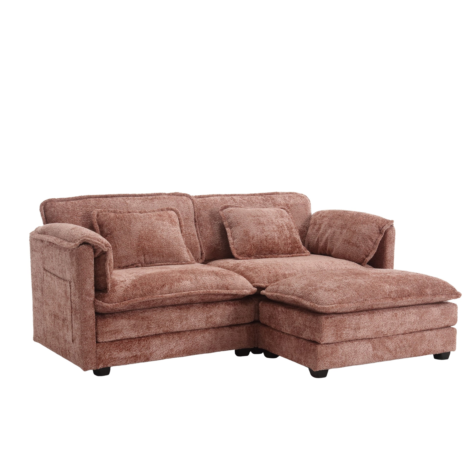 Plush rose sectional sofa with chaise featuring soft texture and comfortable cushions