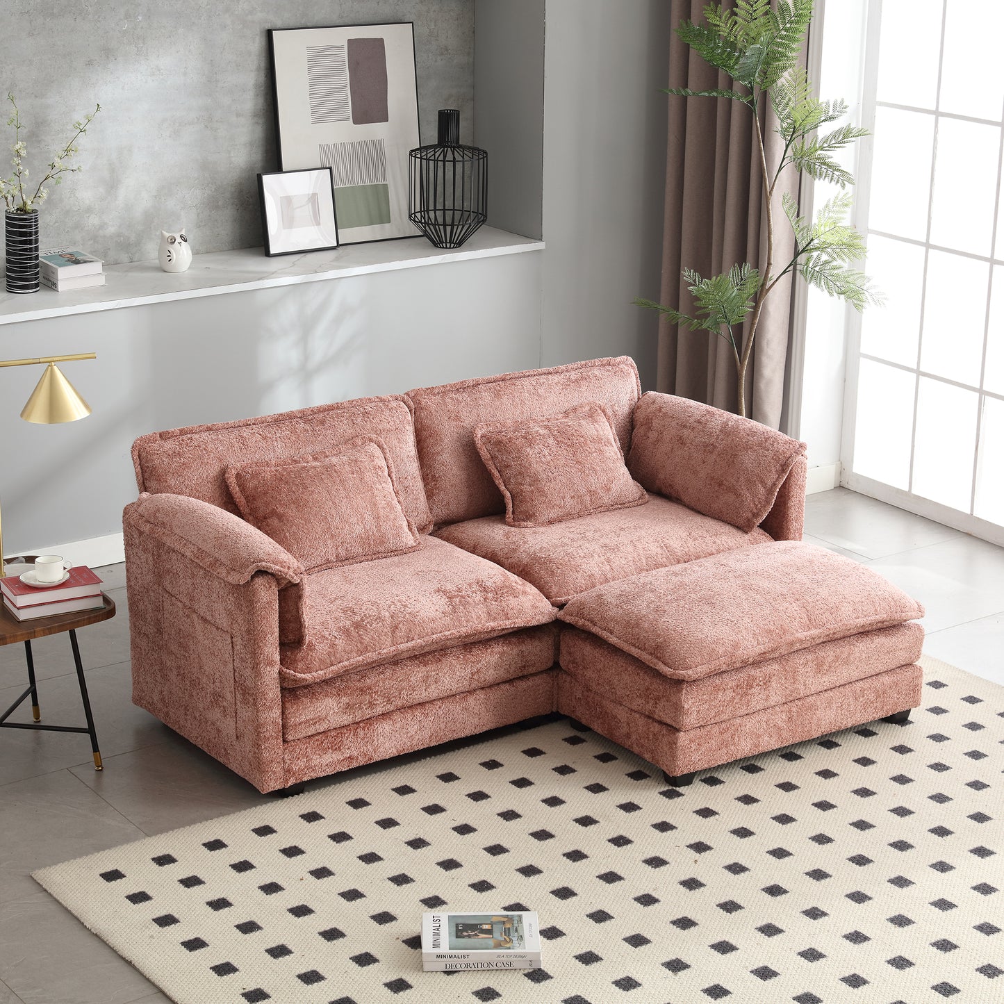 Plush rose sectional sofa with chaise lounge soft textured fabric for modern living rooms