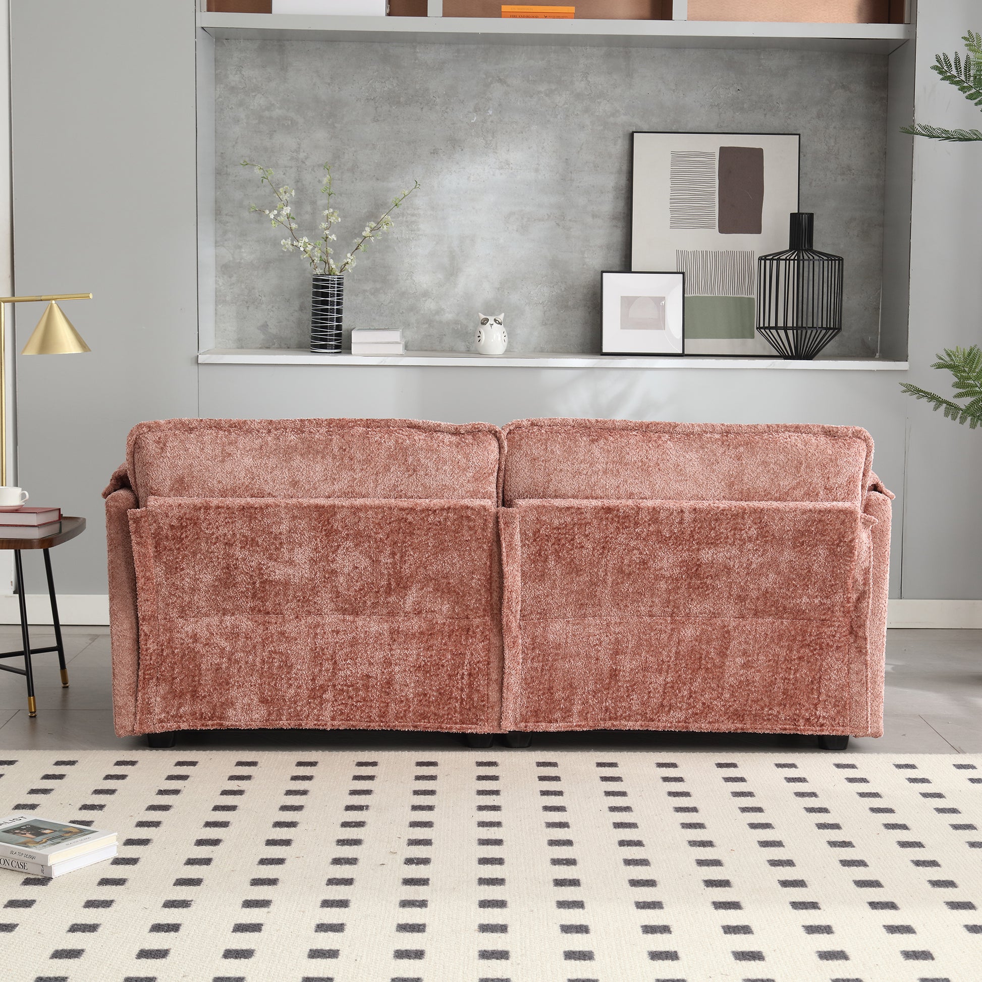Coral textured boucle sofa with plush cushions modern living room furniture