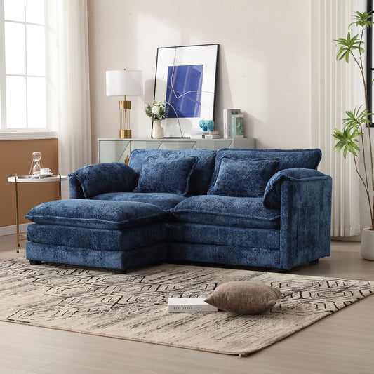 Plush navy blue sectional sofa with chaise textured fabric modern living room
