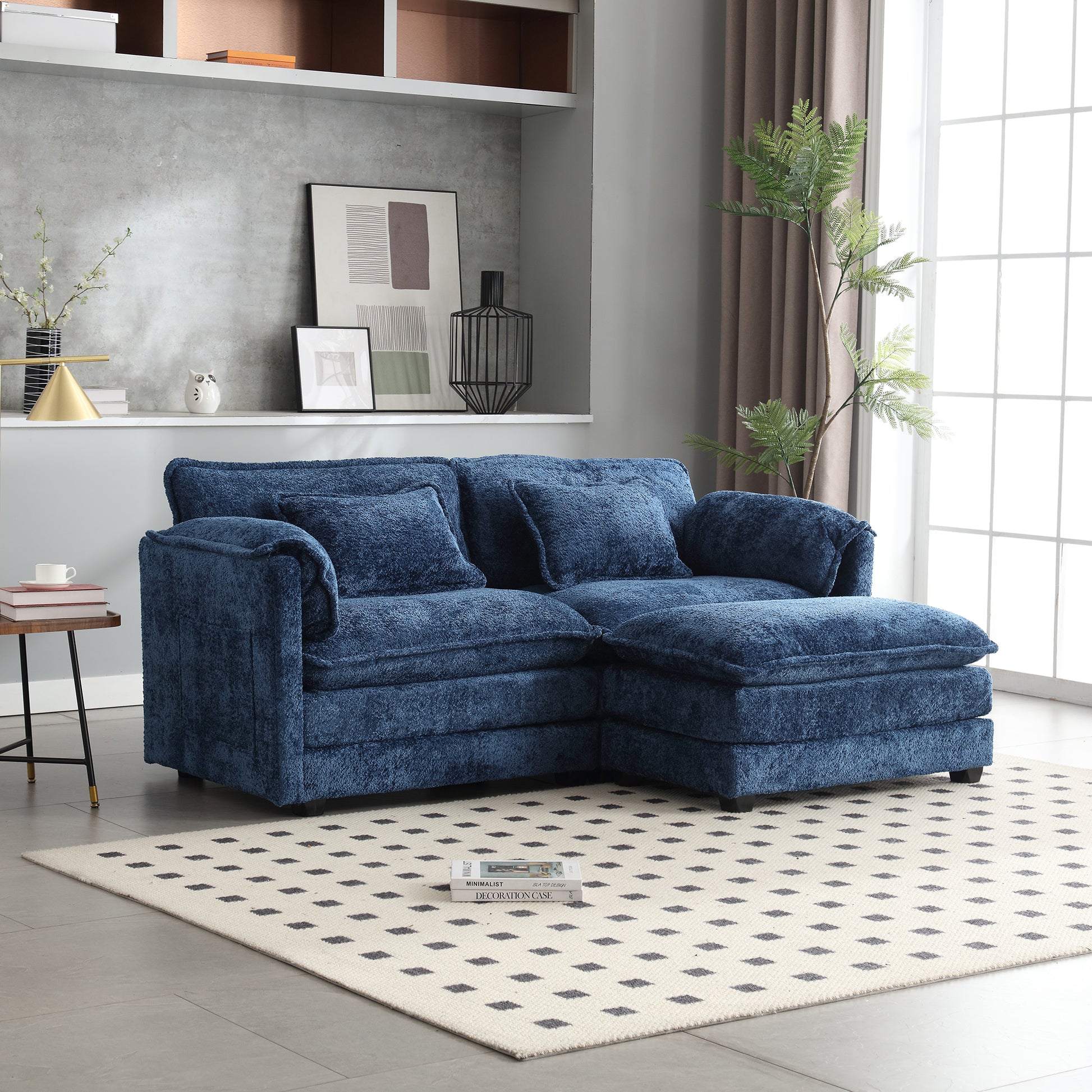 Plush navy blue sectional sofa with chaise lounge perfect for modern living rooms