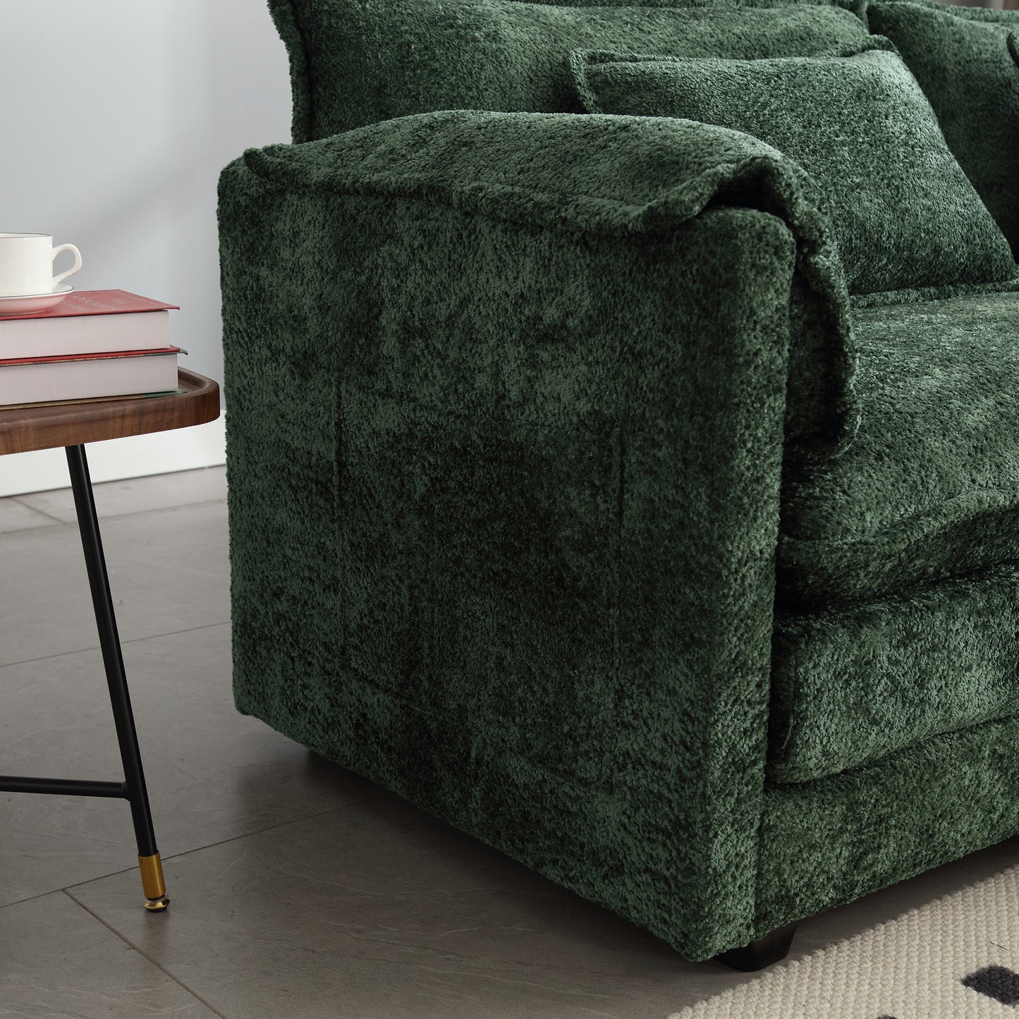 Plush forest green sofa textured fabric contemporary living room furniture