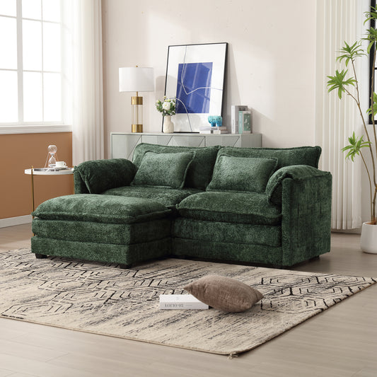 Plush forest green sectional sofa with chaise perfect for a cozy living room setting