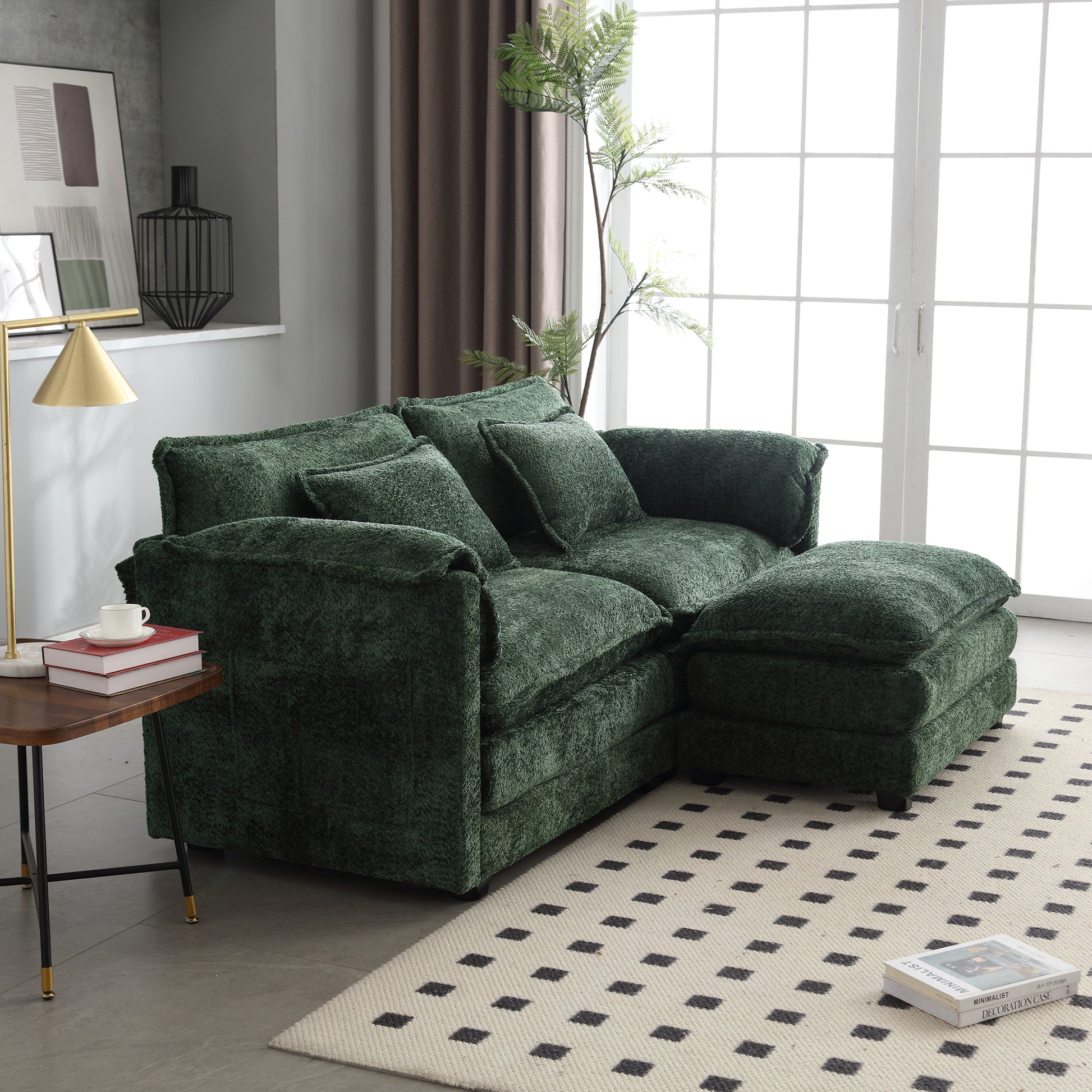 Plush green sectional sofa with textured fabric and deep cushions ideal for modern living rooms