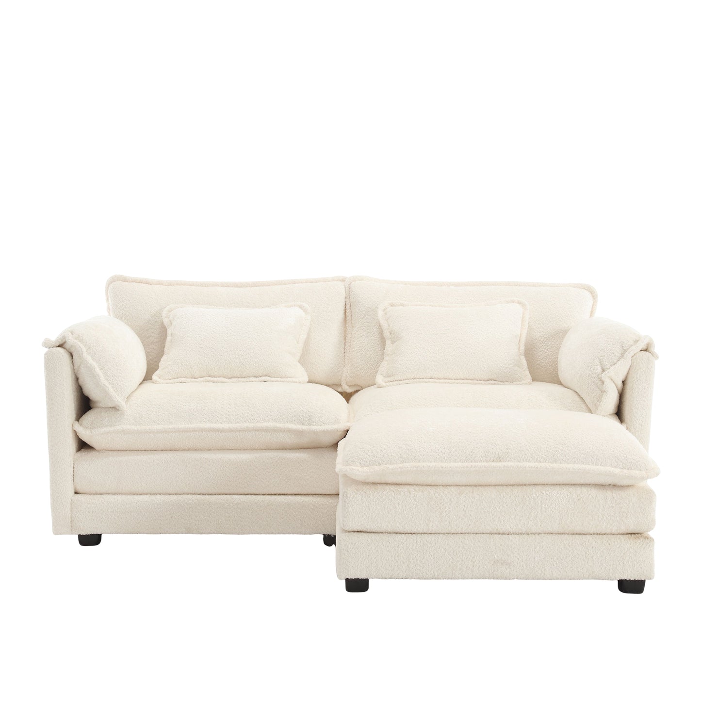 Plush cream sectional sofa with chaise lounge and textured boucle fabric
