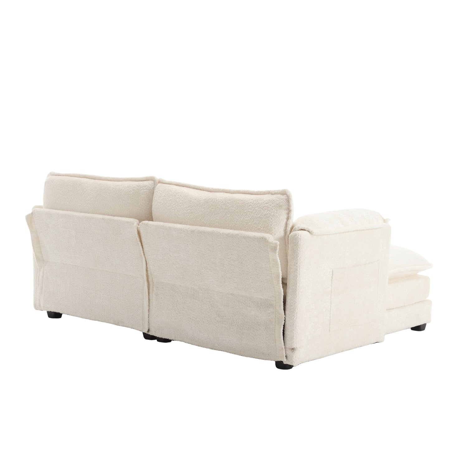Cream boucle fabric sectional sofa from the back modern living room furniture