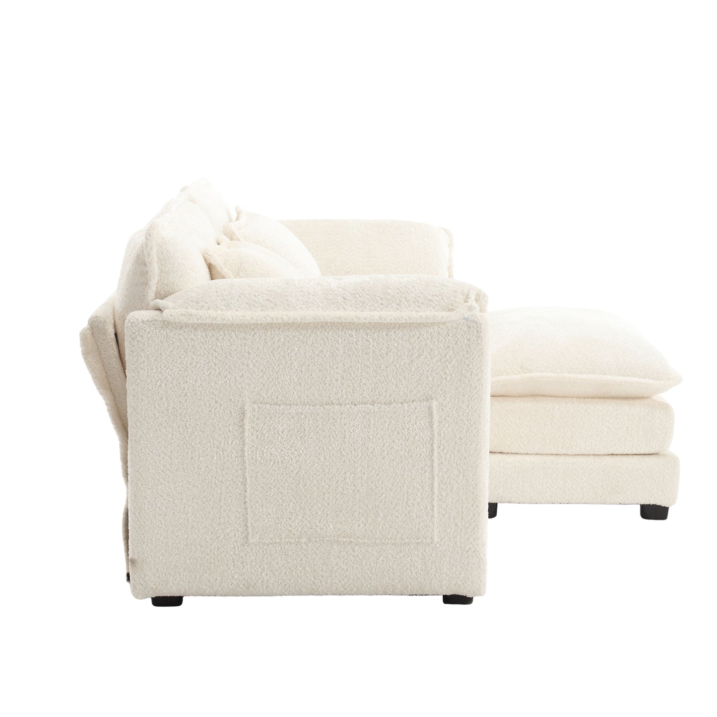Cream teddy bear fabric sectional sofa with plush cushions modern living room furniture