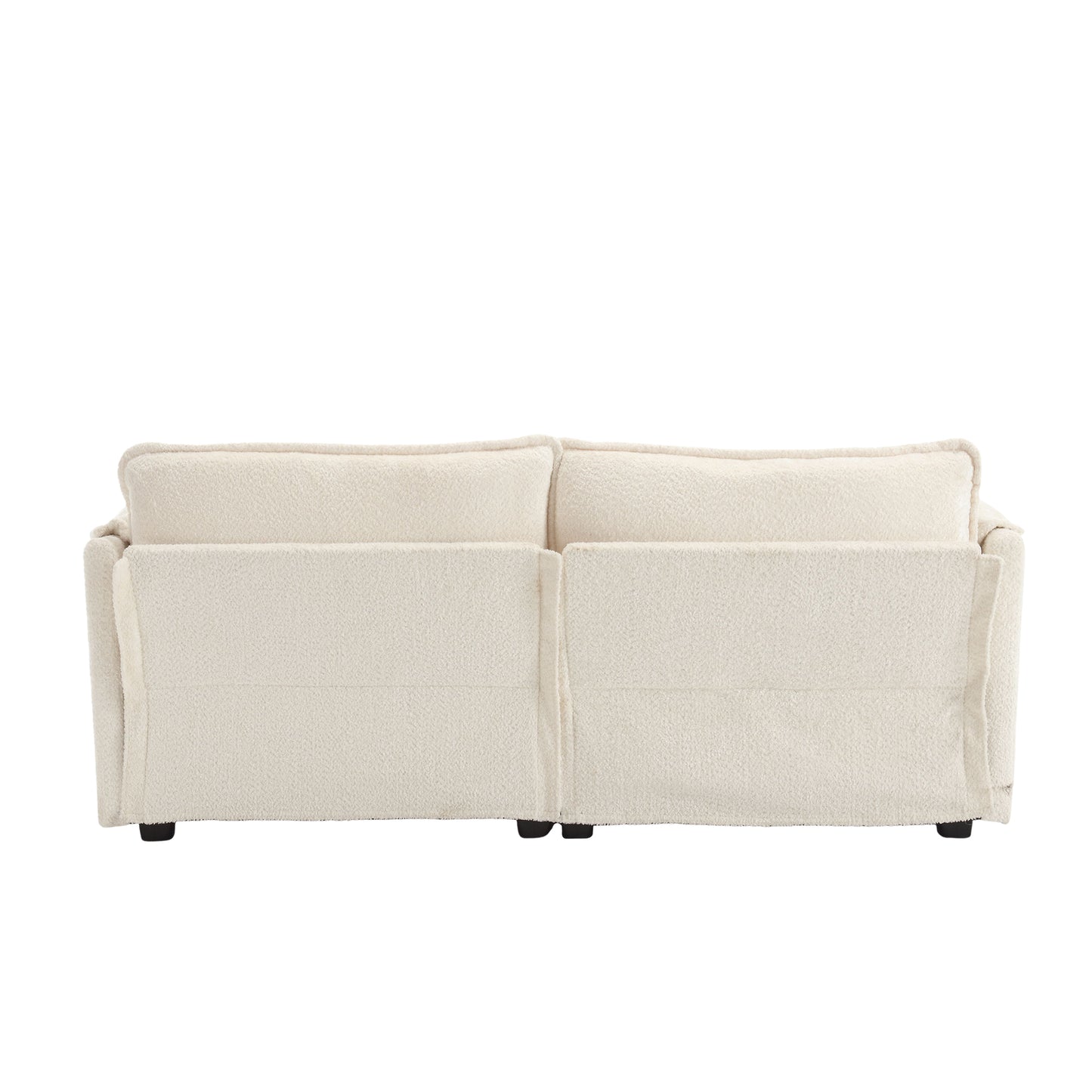 Cream boucle fabric couch view from the back plush seating for living room comfort