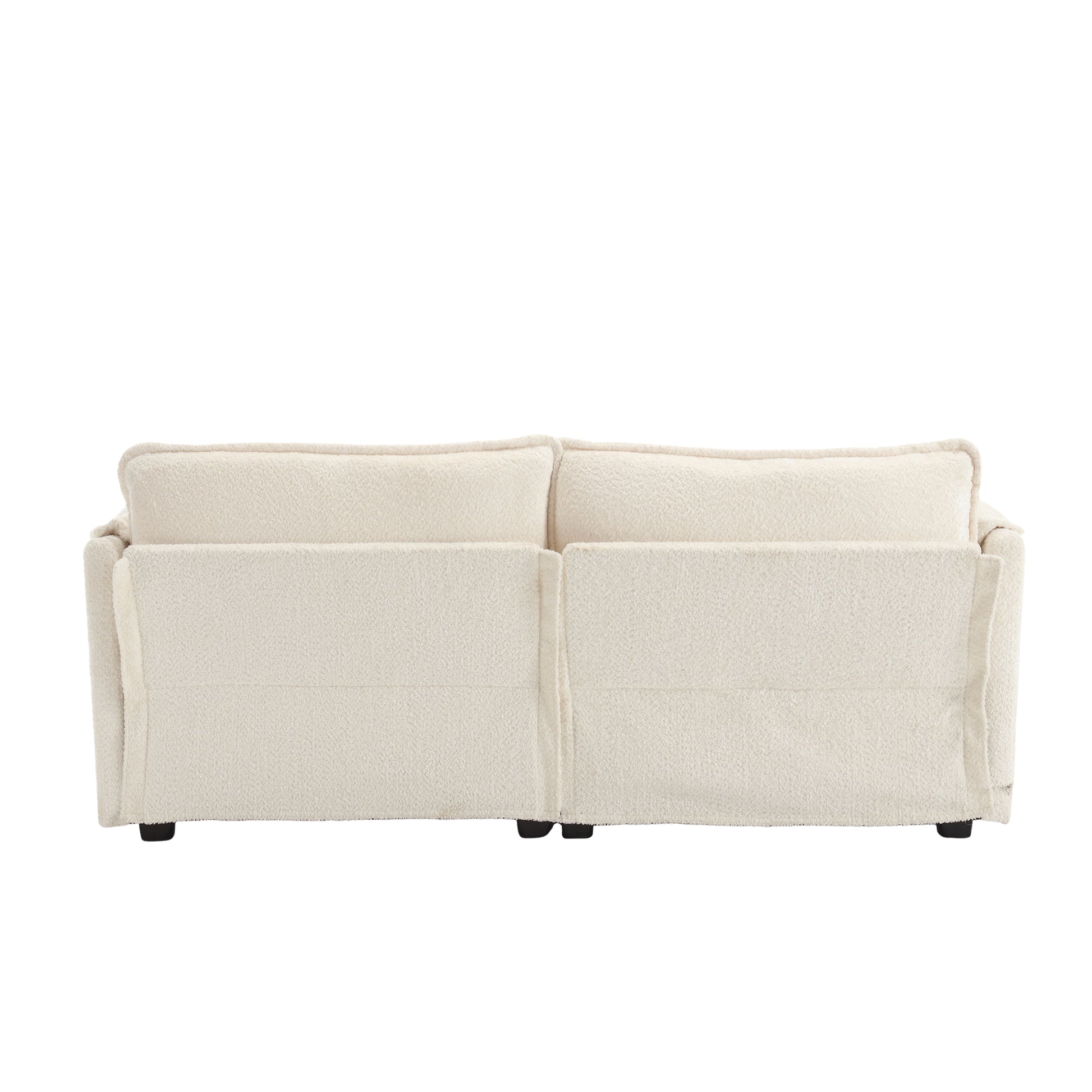 Cream boucle fabric couch view from the back plush seating for living room comfort