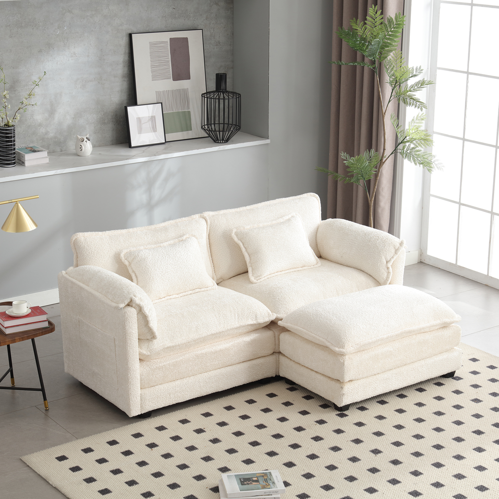 Cream boucle sectional sofa with plush cushions ideal for modern living room comfort
