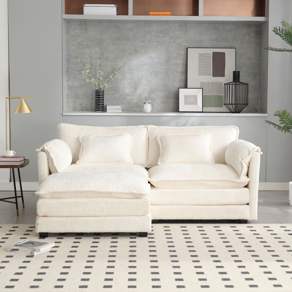 Cream boucle sectional sofa with plush cushions and chaise perfect for modern living rooms