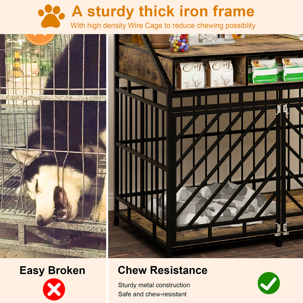 Sturdy iron frame dog crate with diamondpatterned bars and dual doors for chewresistant security