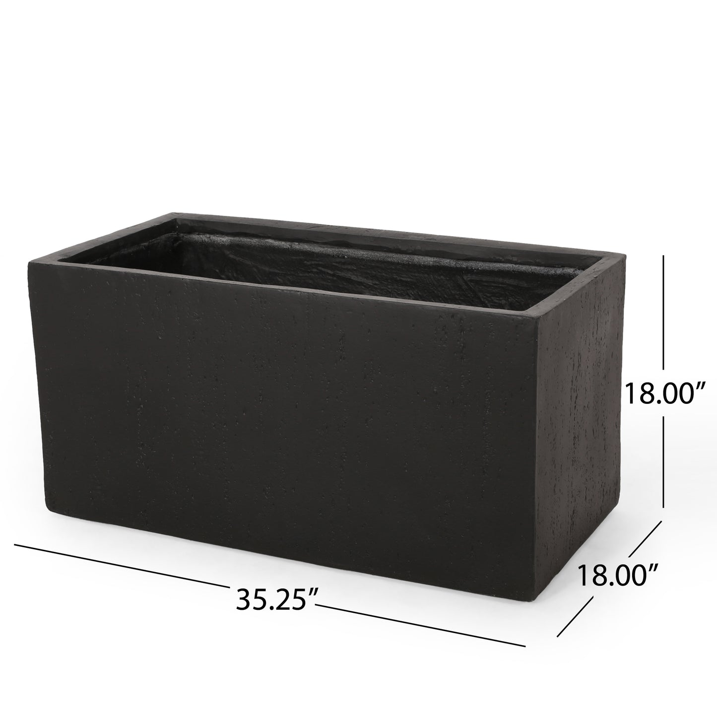 Textured black rectangular planter  L x  W x  H for modern garden decor