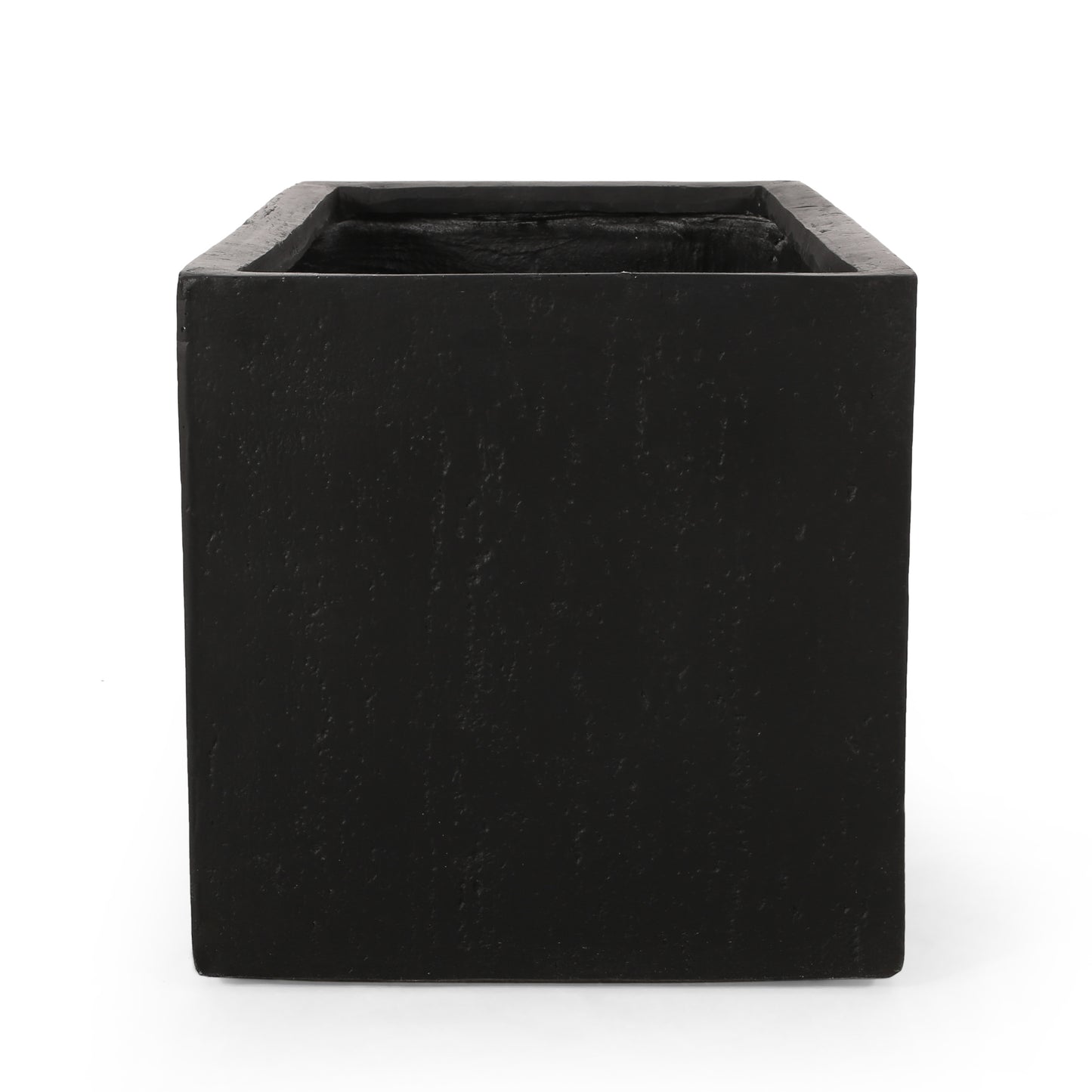 Modern black cube planter textured concrete finish ideal for outdoor gardens