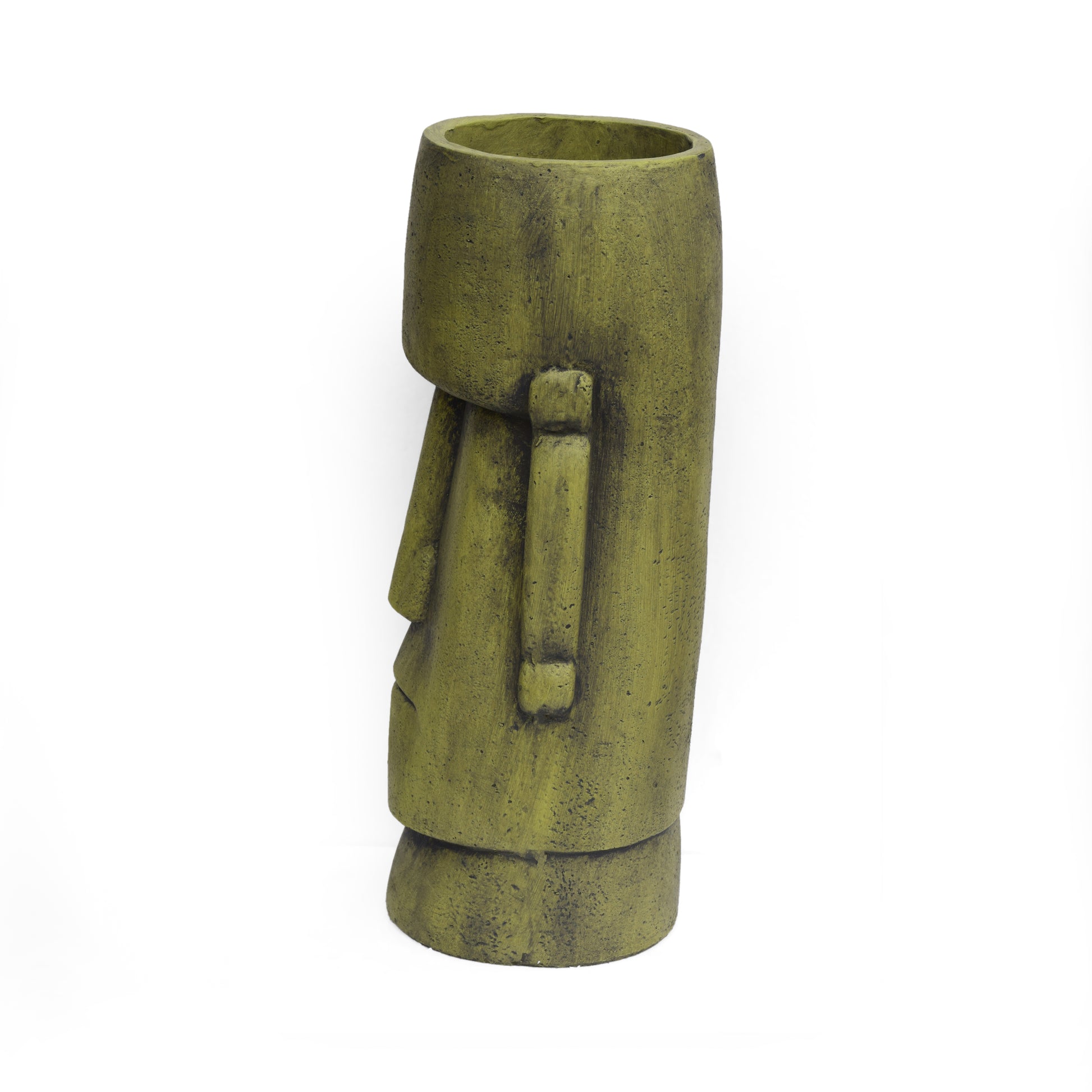 Textured green Moai statue vase for home decor