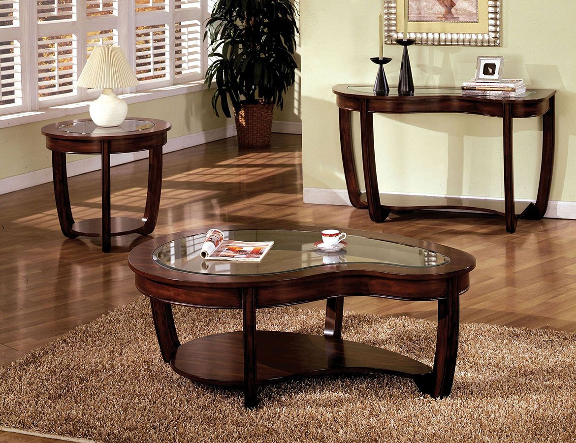 Elegant dark wood oval coffee table with glass top and lower shelf