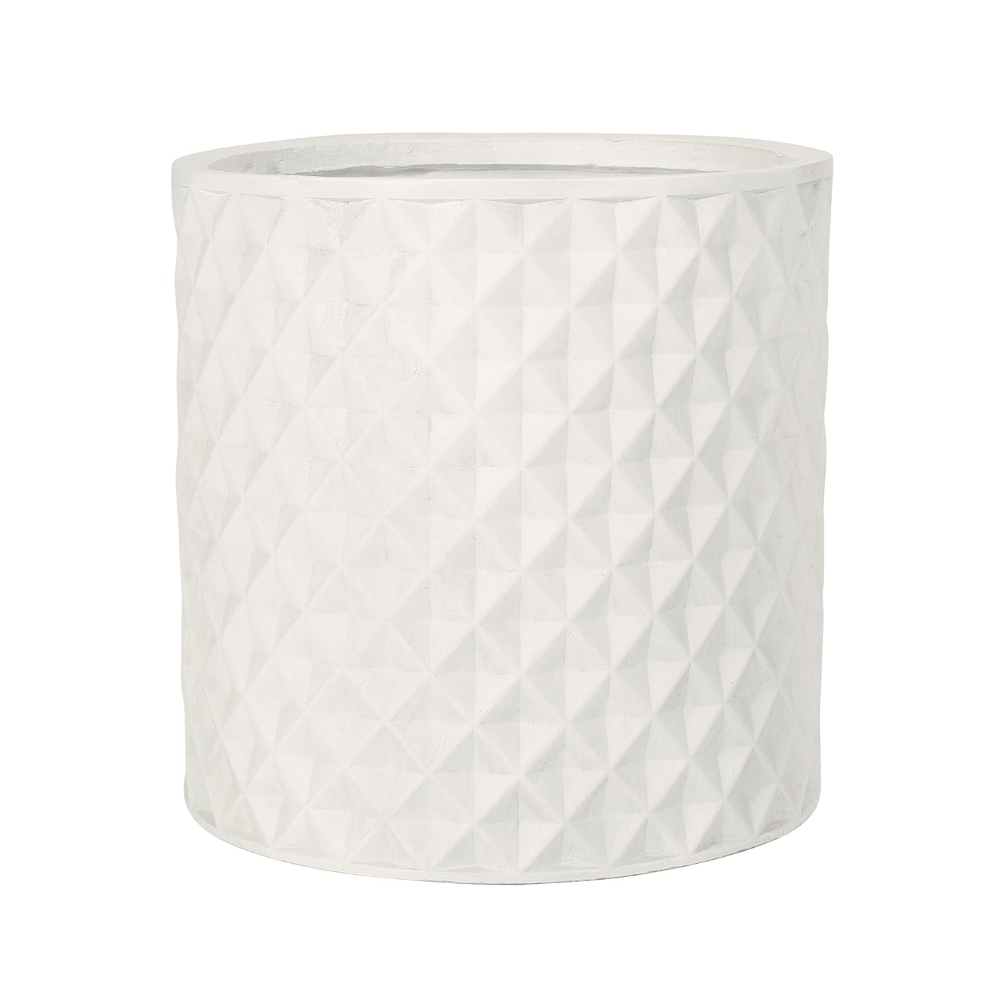 White geometric textured ceramic planter with a diamond pattern for indoor plants