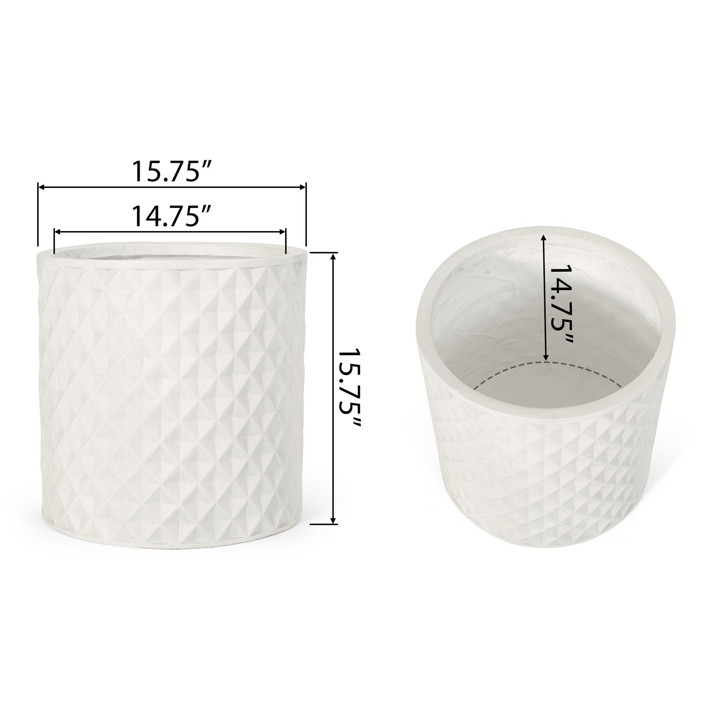 White diamondtextured cylindrical planter  inches tall  inches wide