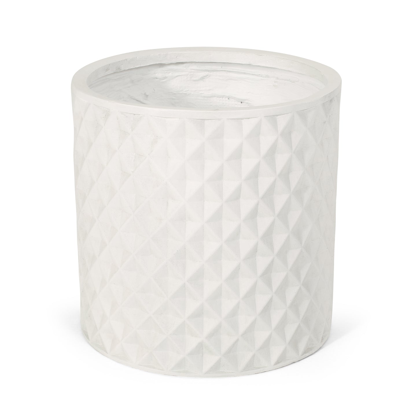 Textured white ceramic planter with diamond pattern for home decor