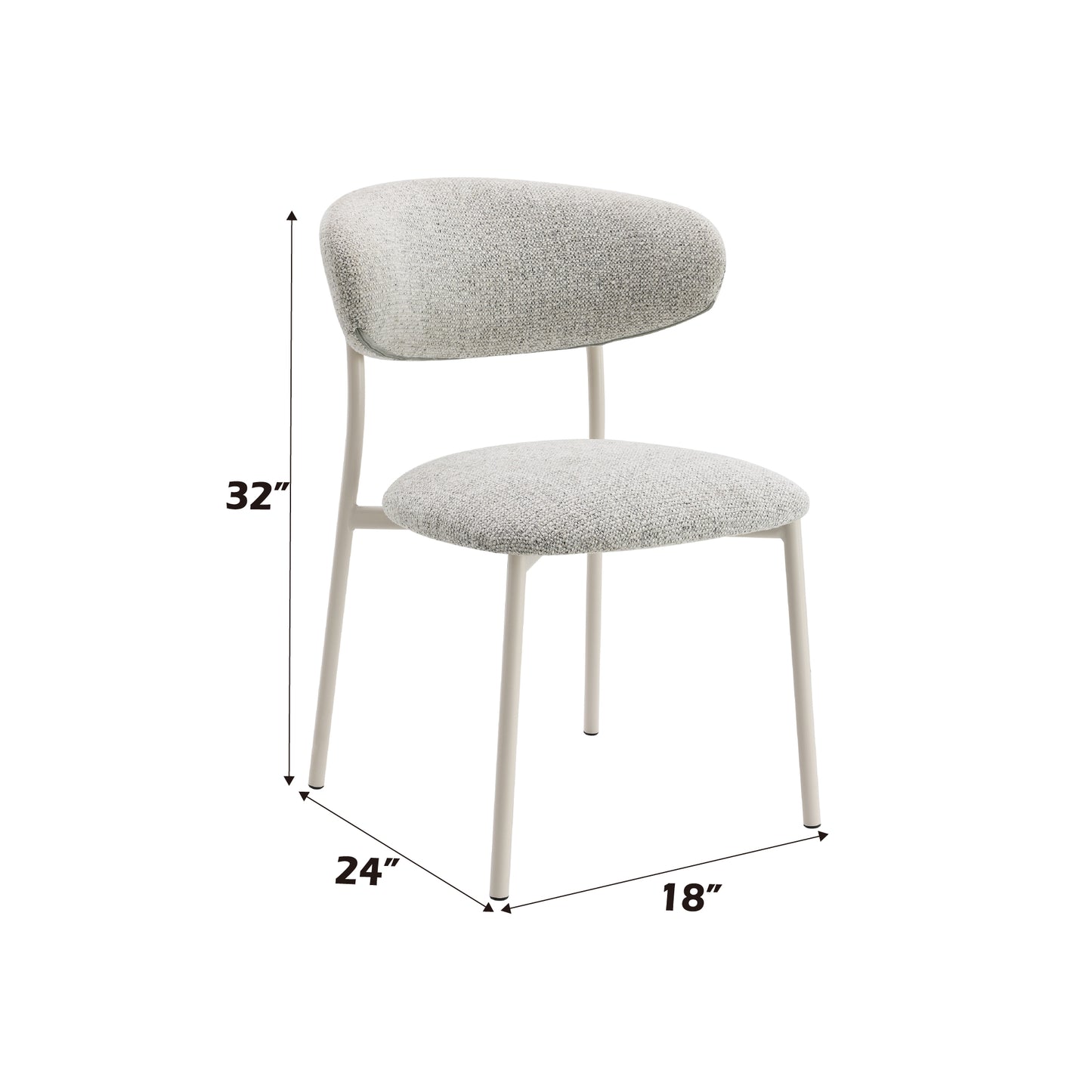 Textured grey dining chair with a modern curved back and slim metal legs