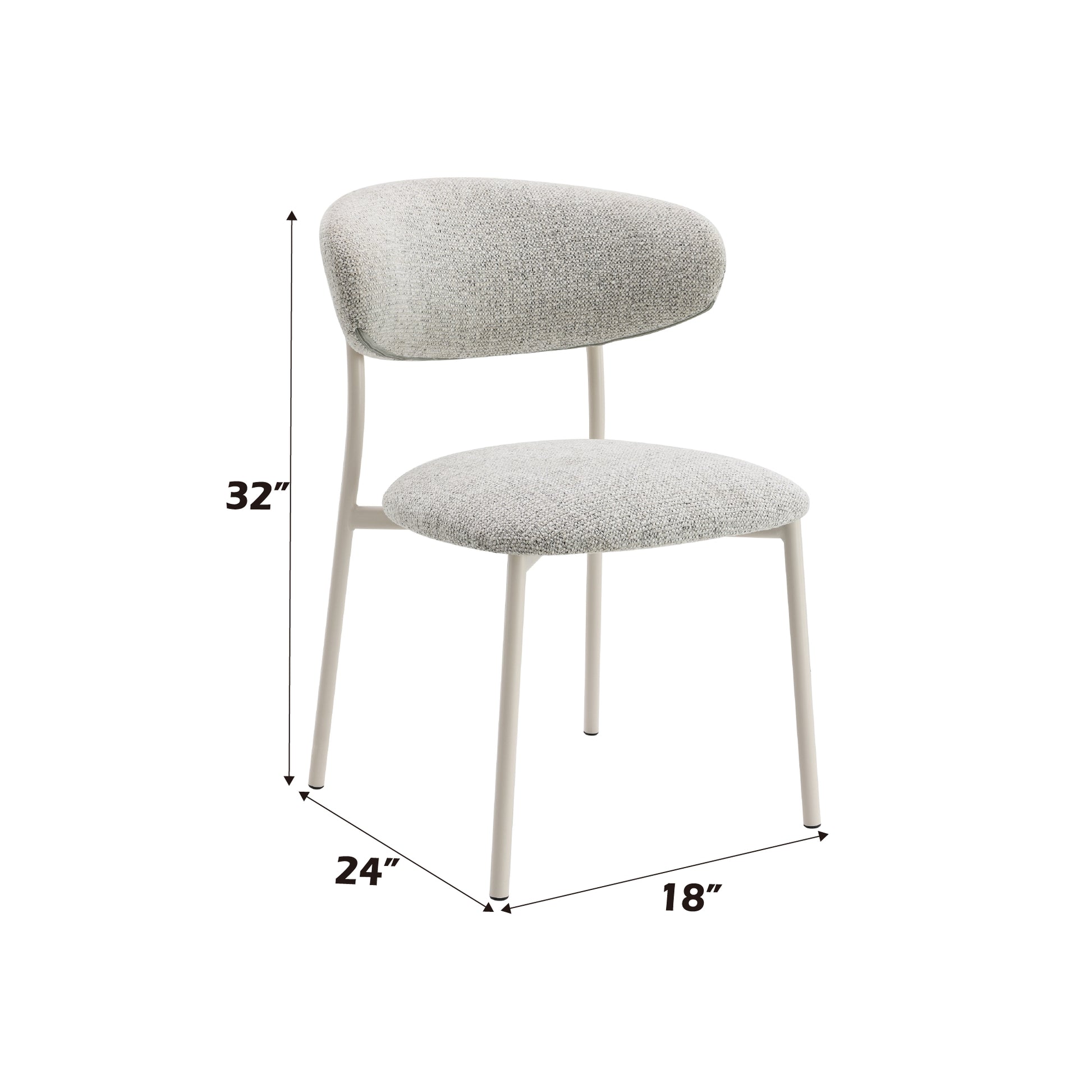 Textured grey dining chair with a modern curved back and slim metal legs