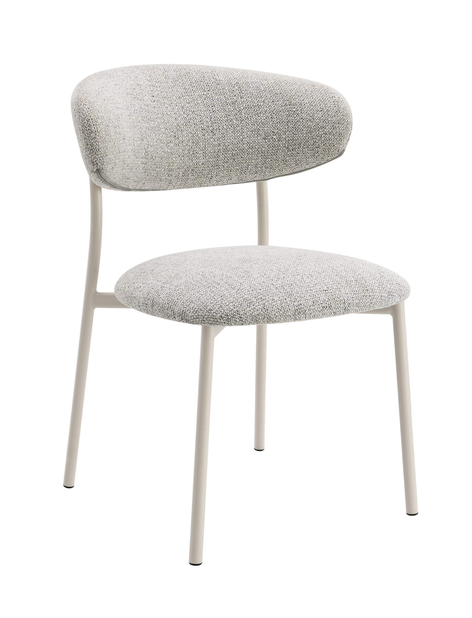 Light grey textured fabric dining chair with slender cream legs