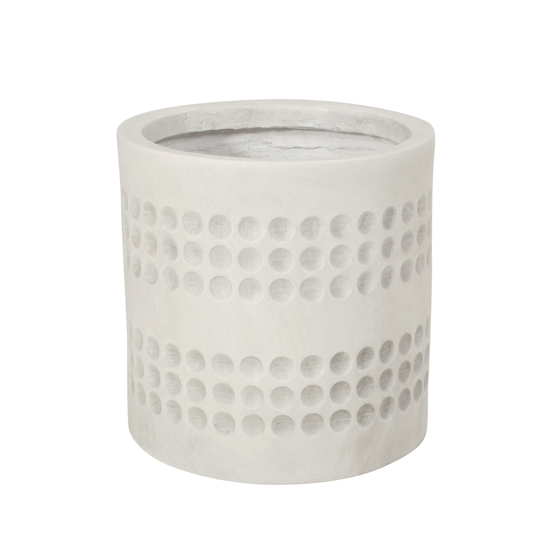 White ceramic planter with textured dot pattern ideal for succulents and small plants