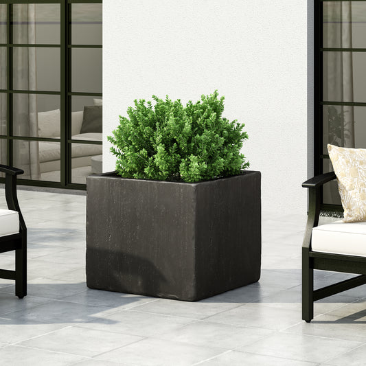Dark charcoal modern planter box with clean lines perfect for contemporary outdoor spaces