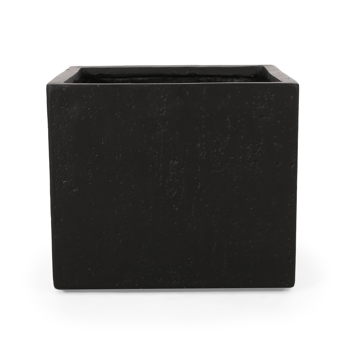 Textured black concrete square planter pot for modern outdoor gardens