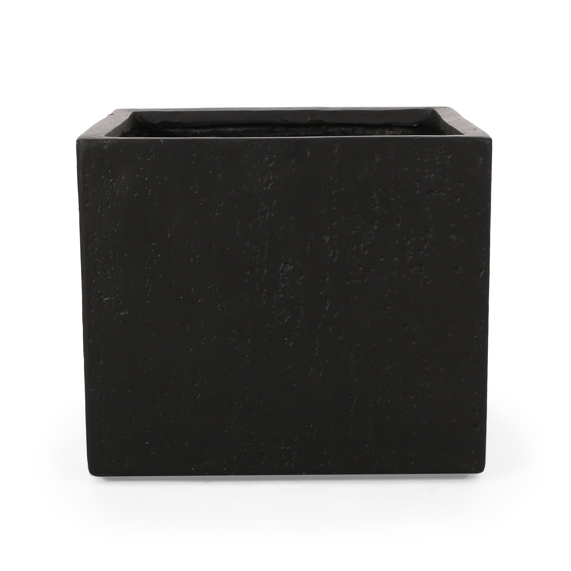 Textured black concrete square planter pot for modern outdoor gardens