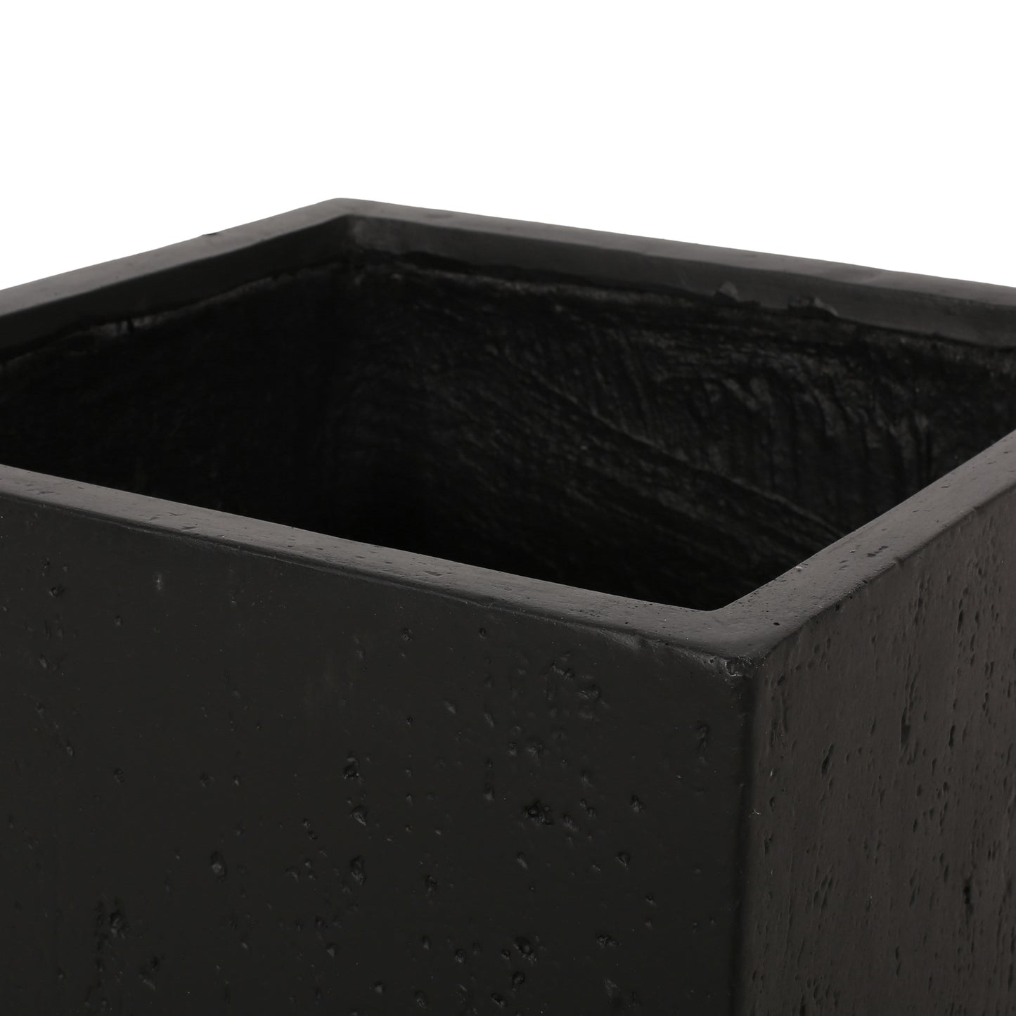 Textured black ceramic planter with a rectangular opening for plants