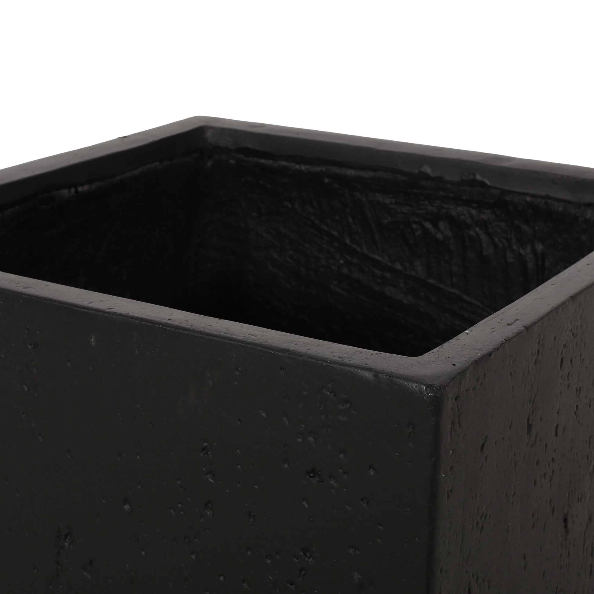 Textured black ceramic planter with a rectangular opening for plants