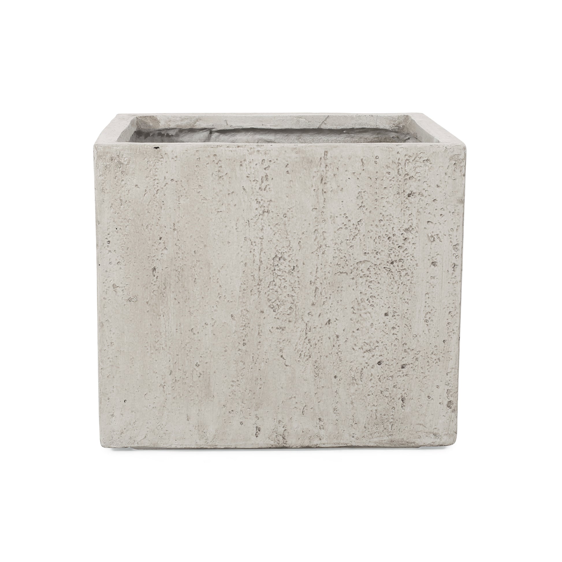 Textured grey concrete cube planter for small plants and modern decor