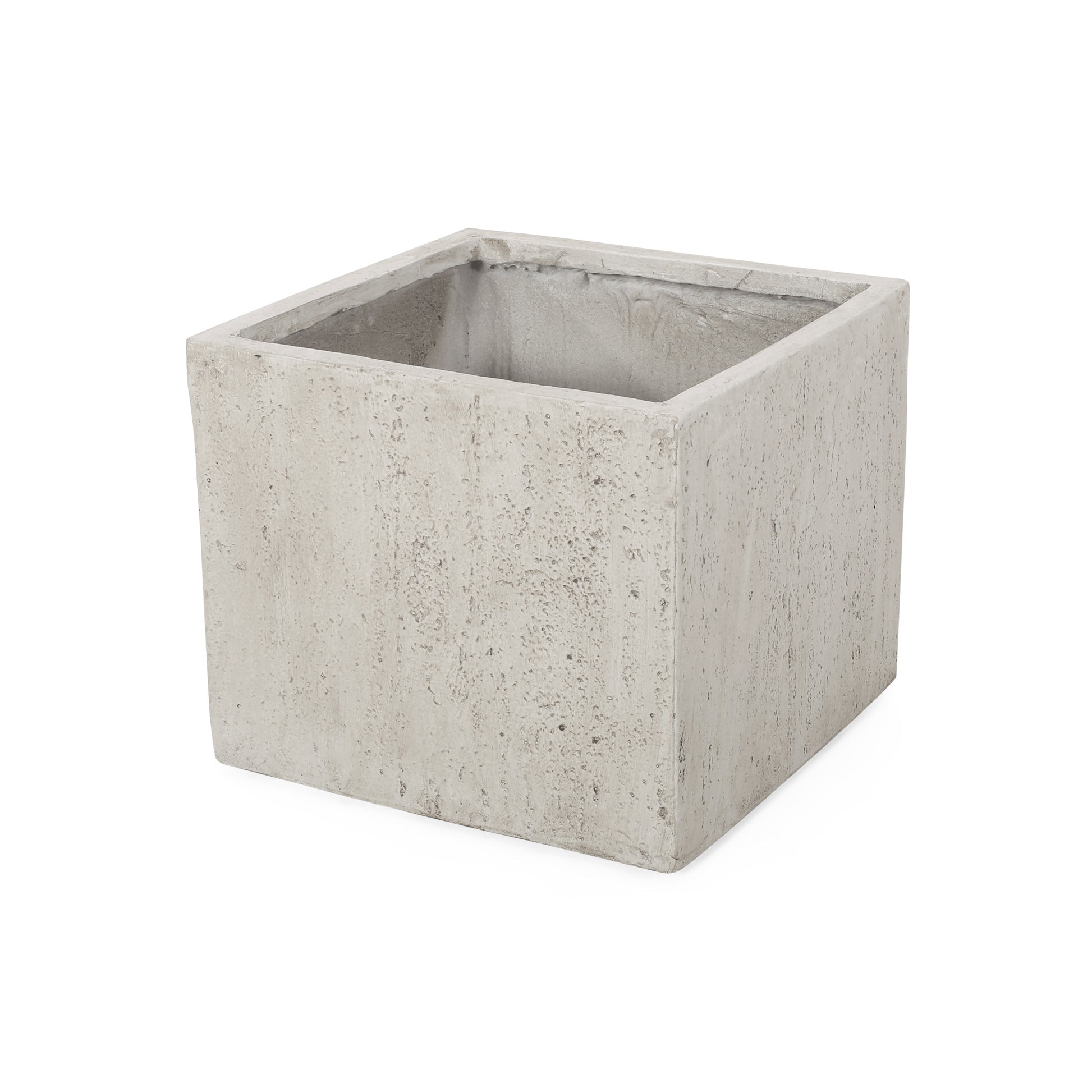 Square concrete planter with a rough textured finish perfect for modern gardens