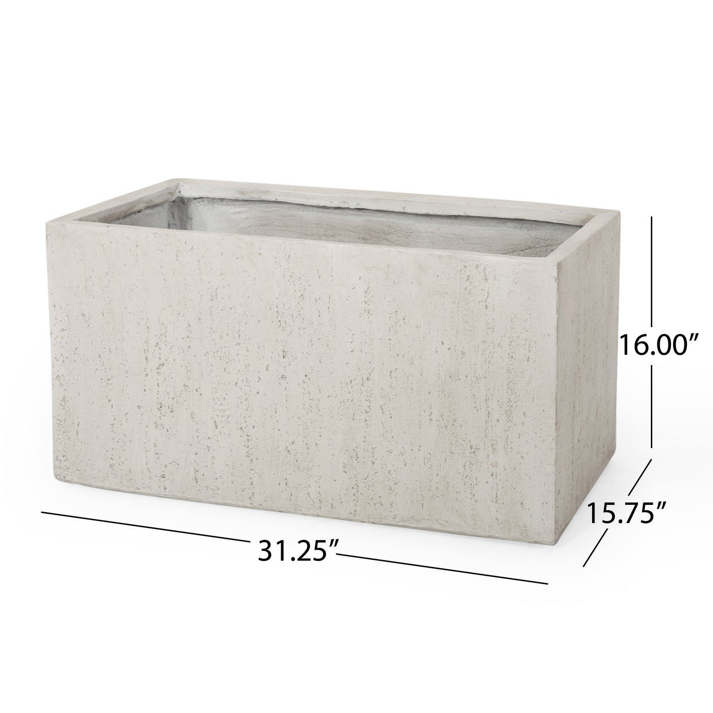 Rectangular concrete planter with textured finish  L x  W x  H