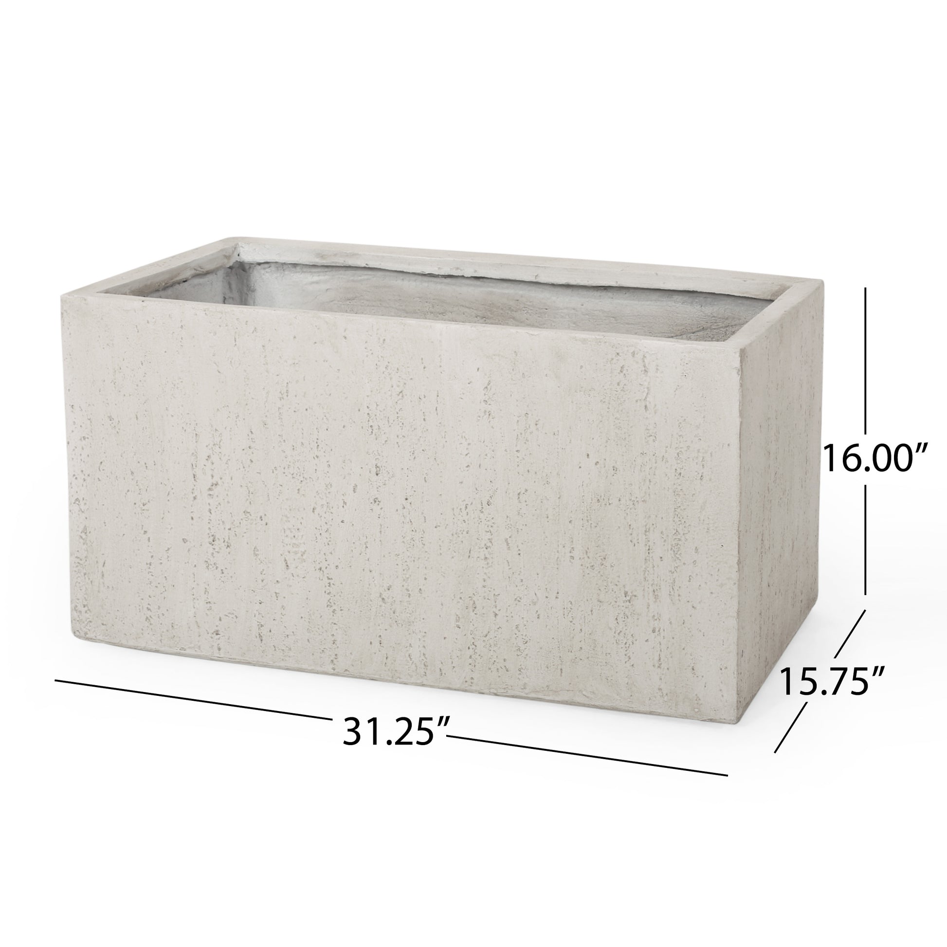 Rectangular concrete planter with textured finish  L x  W x  H